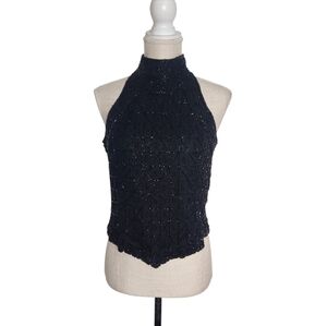 Vintage Cote D Azur Evening Silk Beaded Halter Top